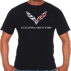JH Design Men's Chevy Corvette C7 Crew Neck T-Shirt in Black & Red